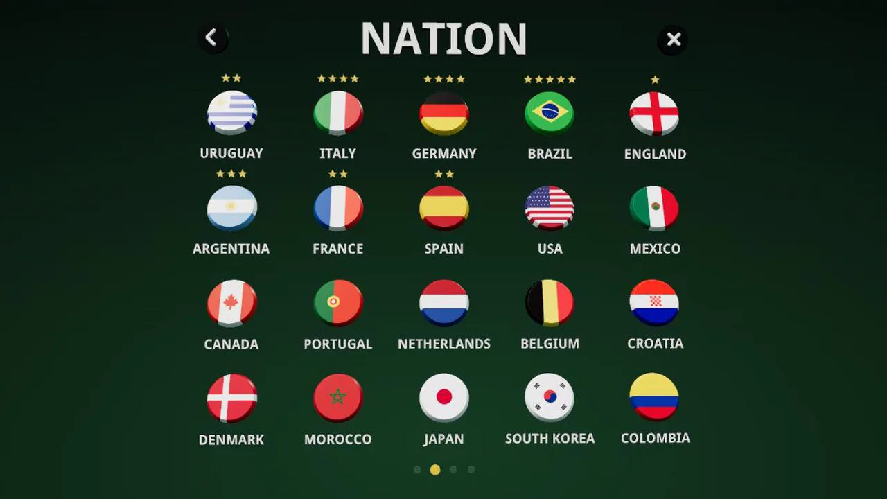 NATION : les boutons des nations avec leurs étoiles de Coupe du monde